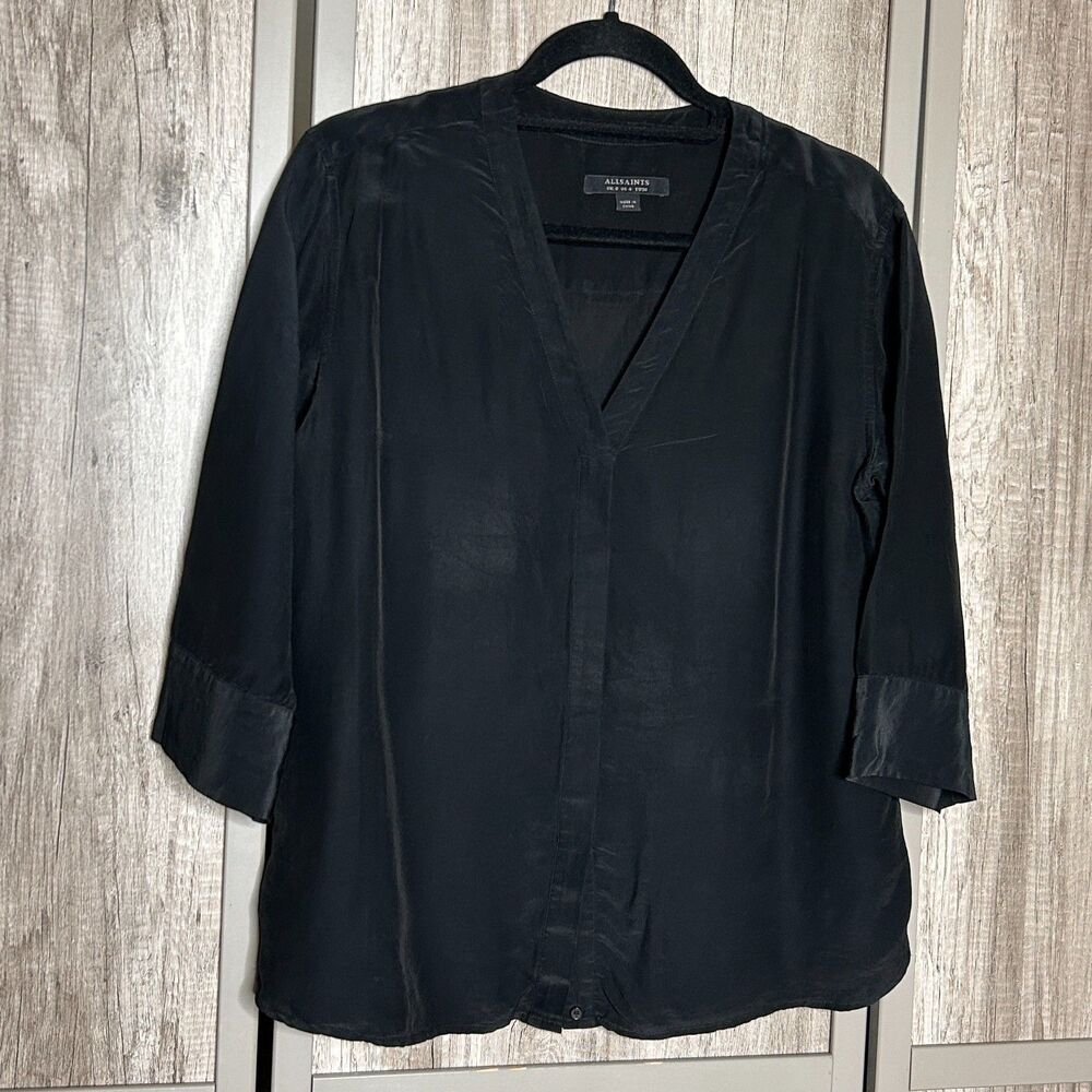 All Saints Top Silk and Viscose Black Color V Neck